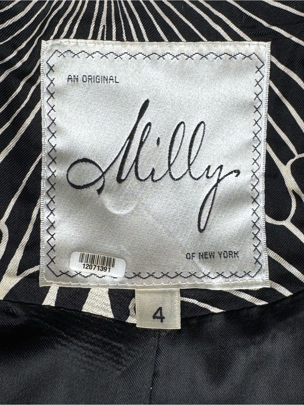 Milly NY Black Jacquard Coat Dress Peter Pan Collar Mod Twiggy Sz 4 - Picture 8 of 10